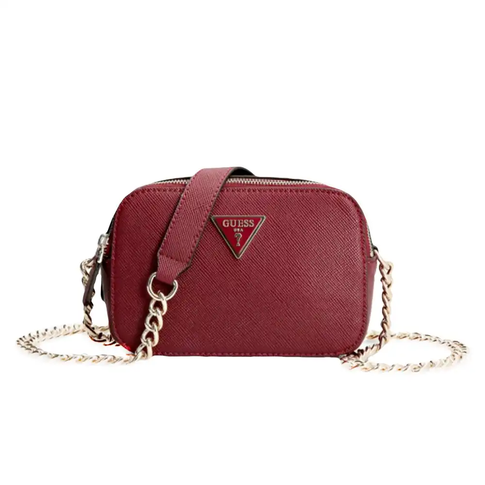 Pochette femme Guess Noelle saffiano Bordeaux - ZESHOES