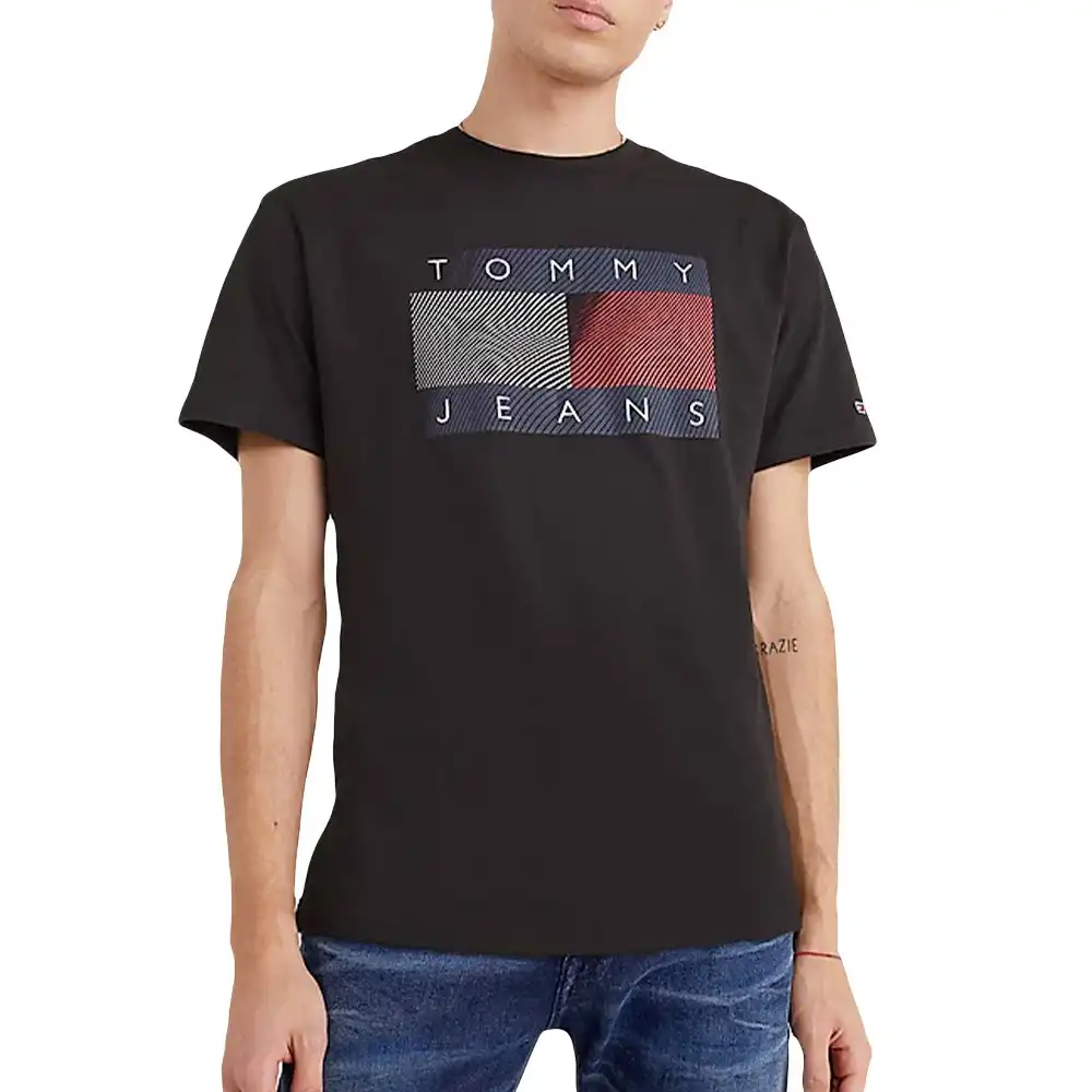 T shirt manche courte homme Tommy Jeans Drapeau ondulé réfléchissant Noir - Z...