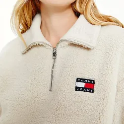 Polaire femme Tommy Jeans Badge boxy Beige - ZESHOES