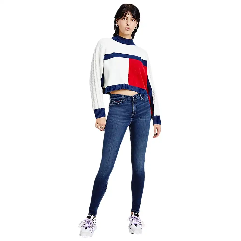 Pull femme Tommy Jeans Taille court Blanc - ZESHOES