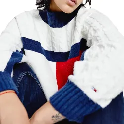 Pull femme Tommy Jeans Taille court Blanc - ZESHOES
