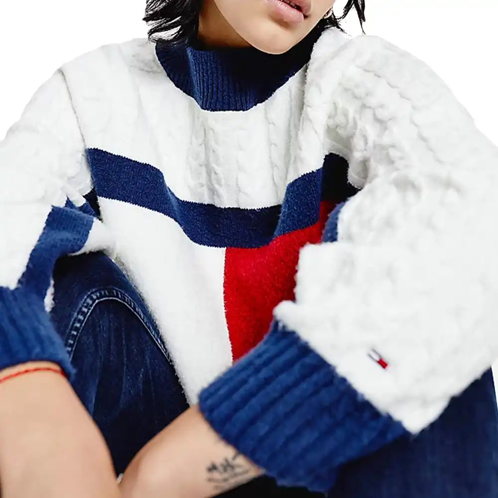 Pull femme Tommy Jeans Taille court Blanc - ZESHOES