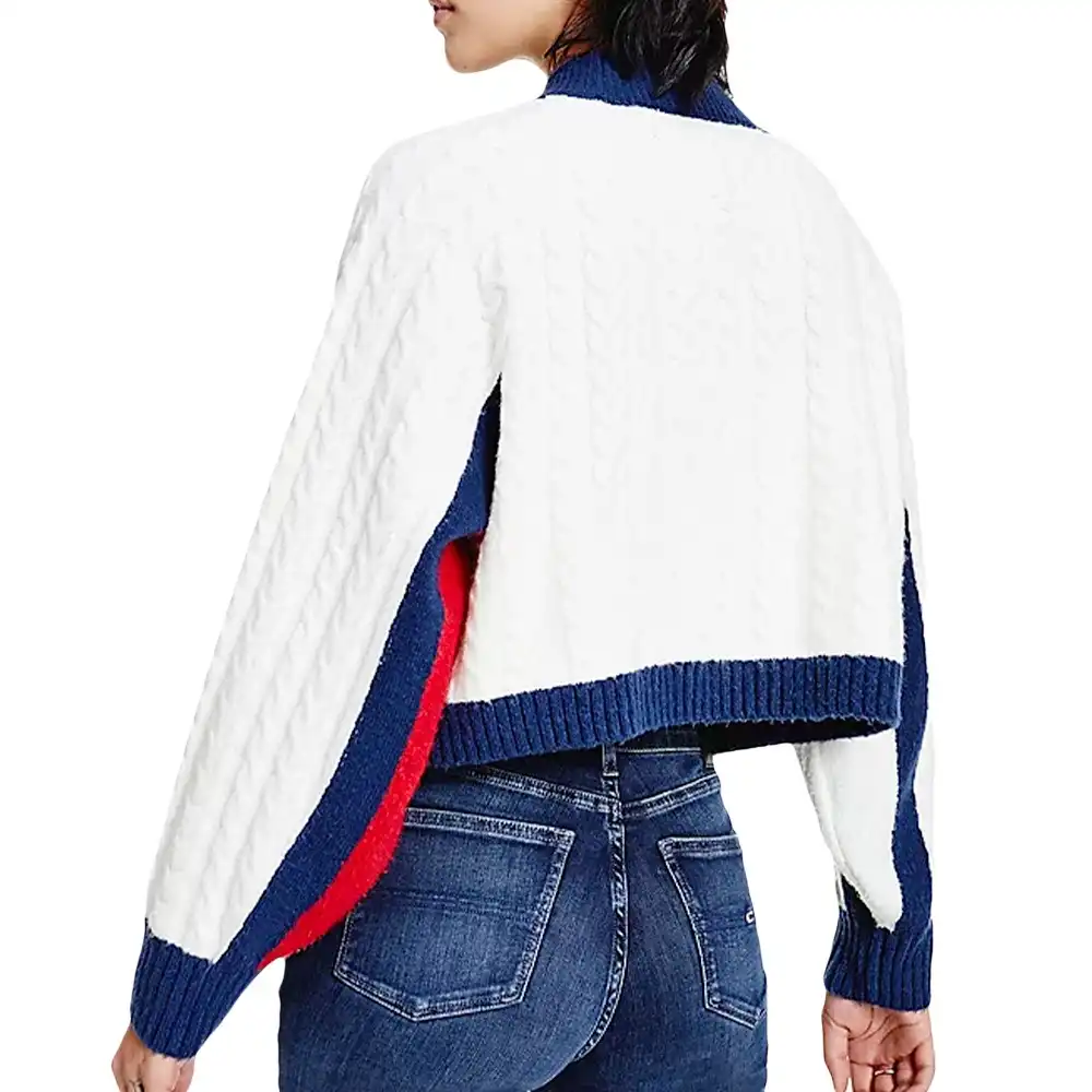 Pull femme Tommy Jeans Taille court Blanc - ZESHOES