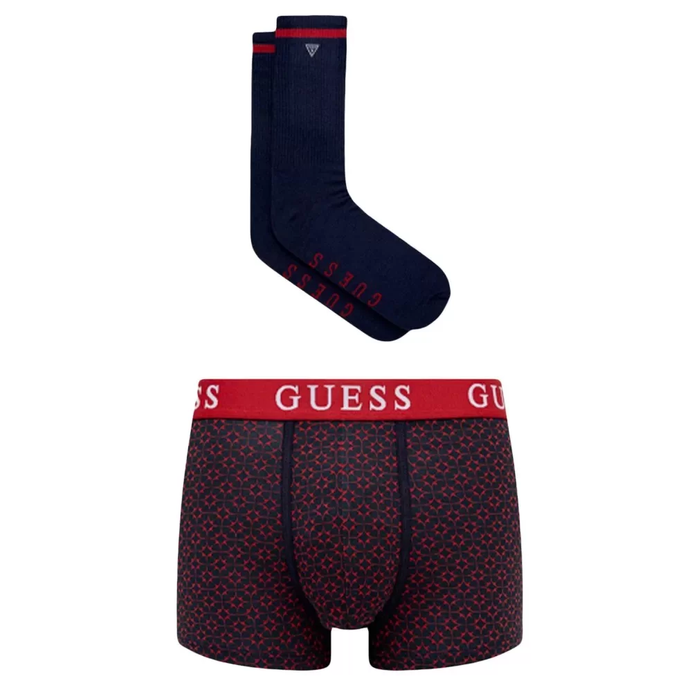 chaussettes guess pack logo classic homme rouge