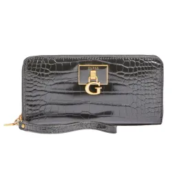 Portefeuille femme Guess stephi type croco Noir - ZESHOES