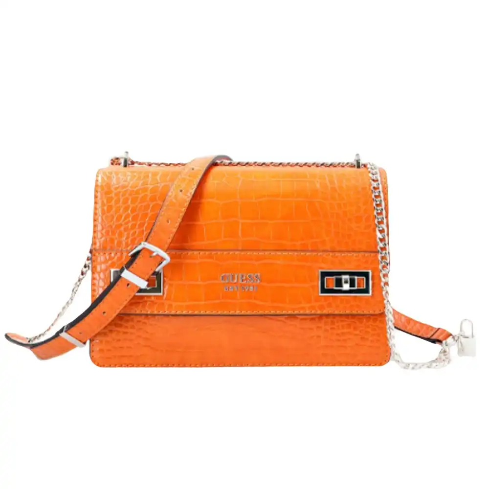 Pochette femme Guess Mini Katey croco Orange - ZESHOES