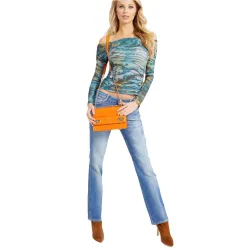 Pochette femme Guess Mini Katey croco Orange - ZESHOES