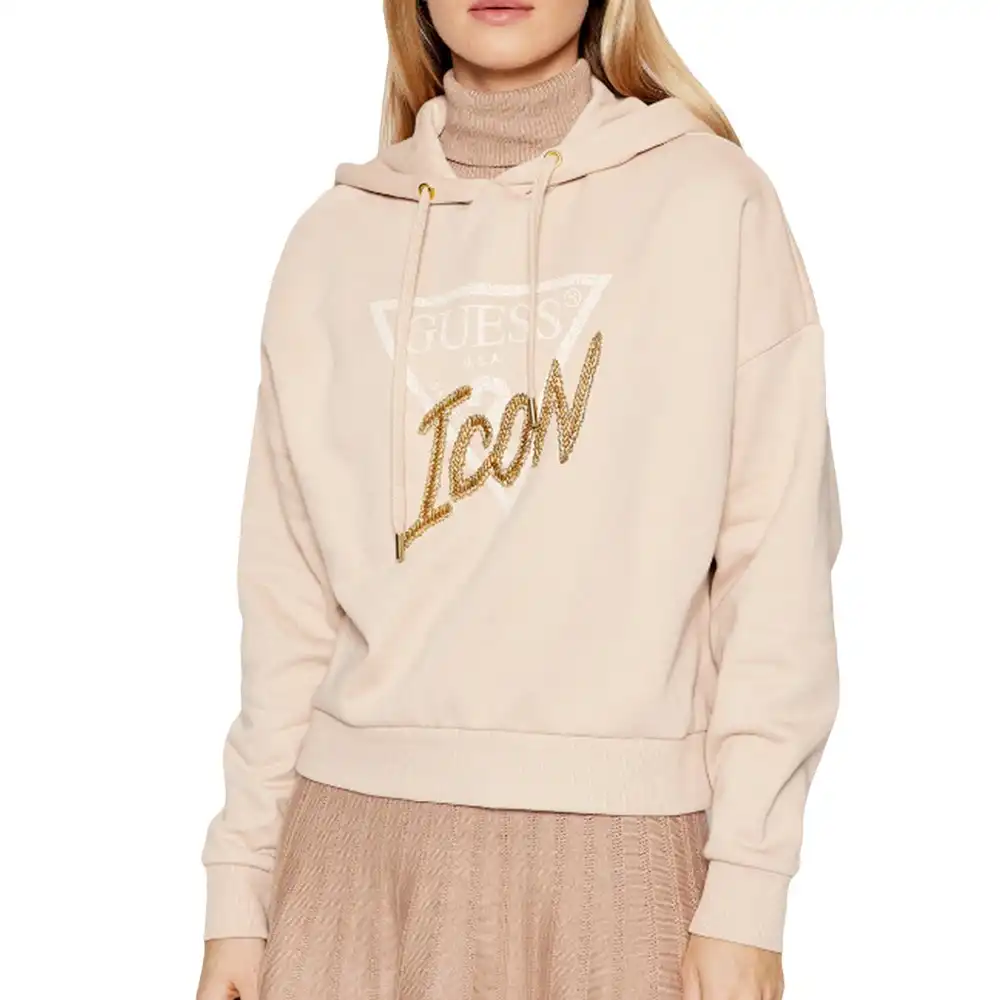 Sweat capuche femme Guess logo triangle Beige - ZESHOES