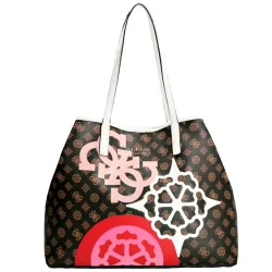 Sac a main femme Guess Cabas vikky logo 4g Marron - ZESHOES