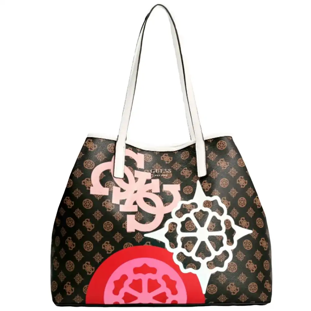 Sac a main femme Guess Cabas vikky logo 4g Marron - ZESHOES