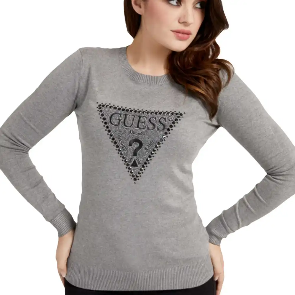 Pull femme Guess Original logo triangle Gris - ZESHOES