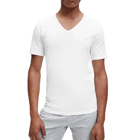 T shirt manche courte homme Calvin Klein Blanc Pack x2 col v