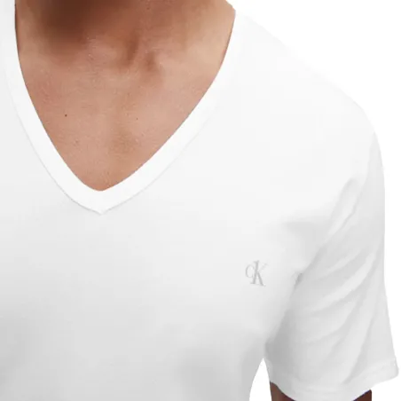 T shirt manche courte homme Calvin Klein Blanc Pack x2 col v