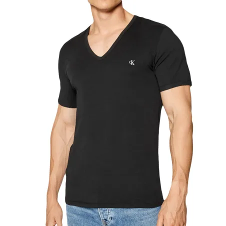 T shirt manche courte homme Calvin Klein Noir Pack x2 col v