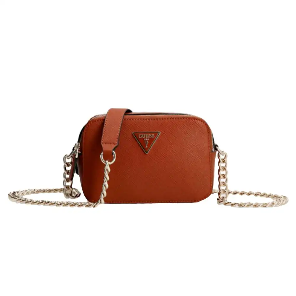 Pochette femme Guess logo triangle Cognac - ZESHOES