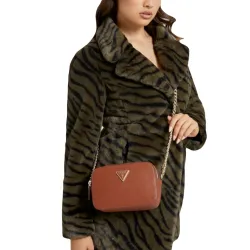 Pochette femme Guess logo triangle Cognac - ZESHOES