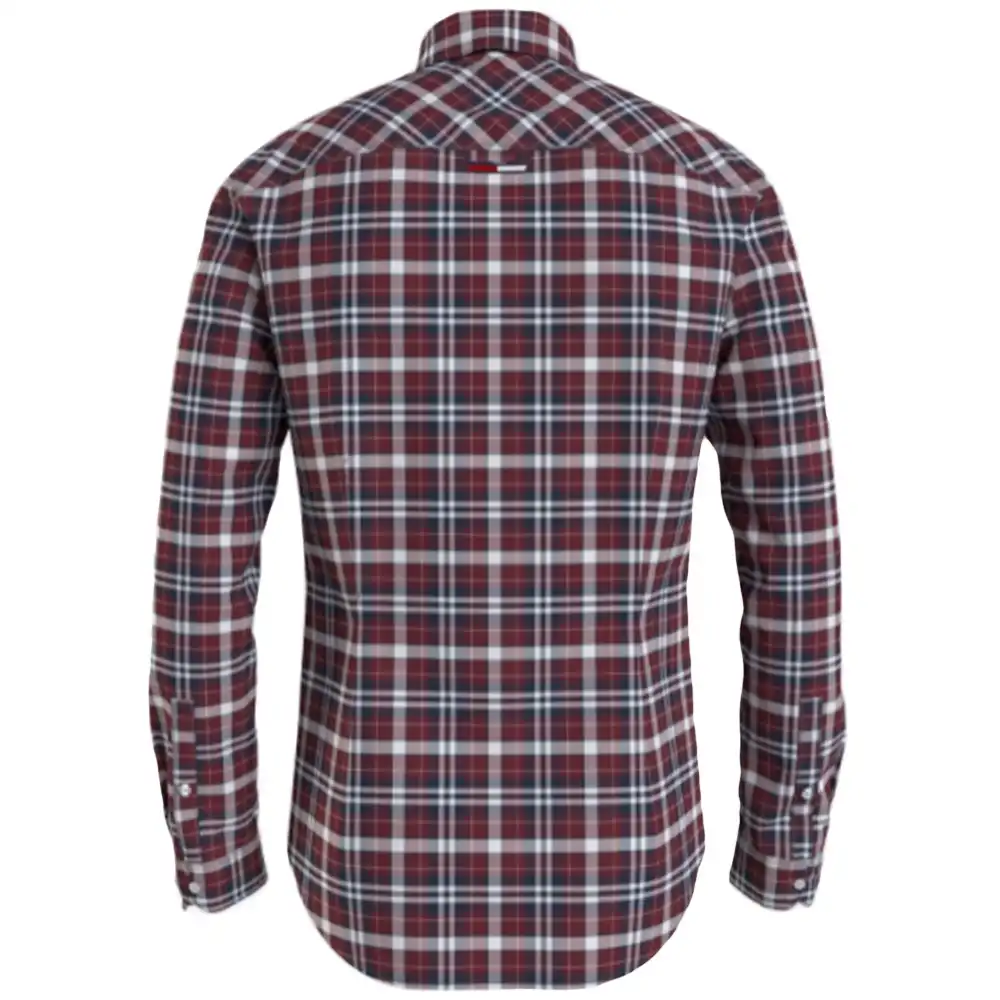 Chemise manches longues homme Tommy Jeans Essentiel poplin check shirt Rouge ...