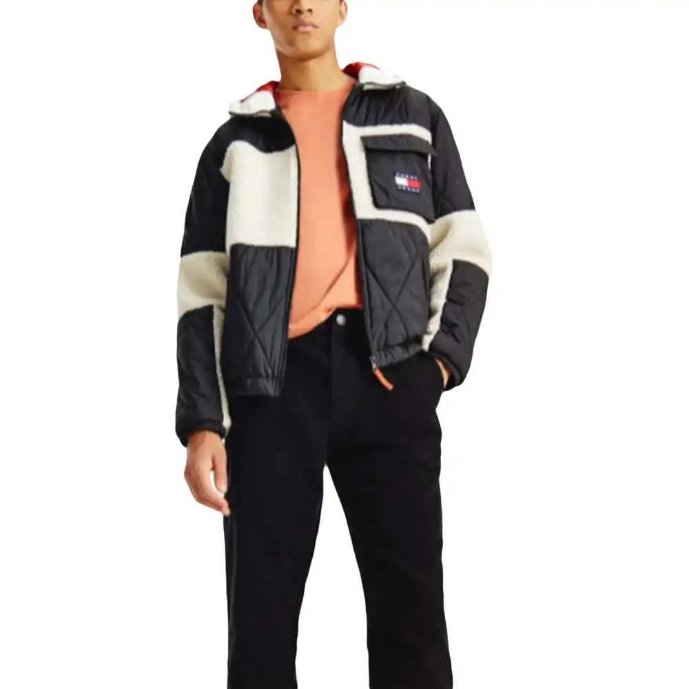 Blouson homme Tommy Jeans Sherpa quilt mix jacket Noir - ZESHOES