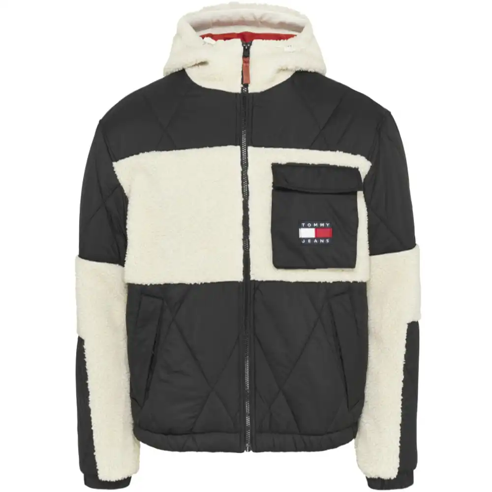 Blouson homme Tommy Jeans Sherpa quilt mix jacket Noir - ZESHOES Blouson homme Tommy Jeans Sherpa quilt mix jacket Noir - ZESHOES
