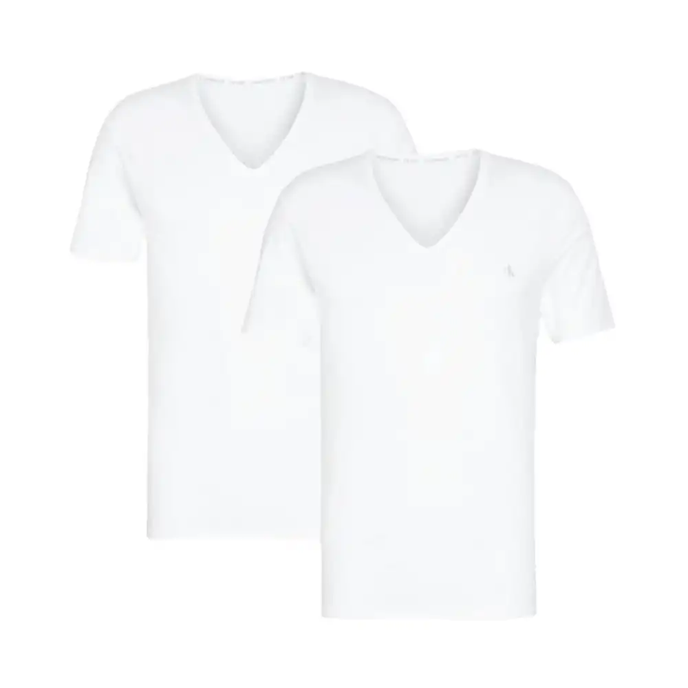 T shirt manche courte homme Calvin Klein  Blanc  Pack x2 col v