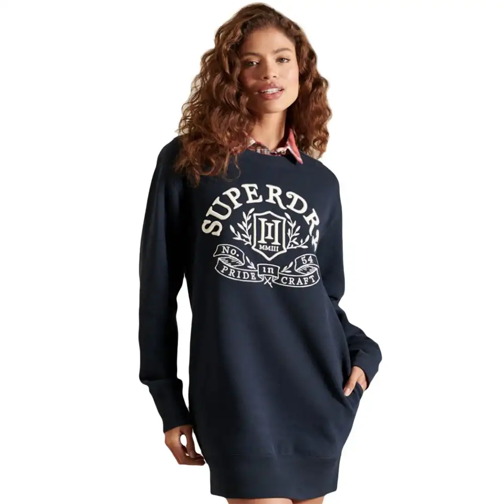 Robe femme Superdry Pride in craft crew dress Bleu - ZESHOES