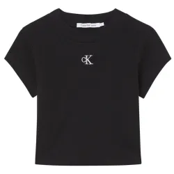 Tee shirt manche courte femme Calvin Klein Rib cropped slim Noir - ZESHOES