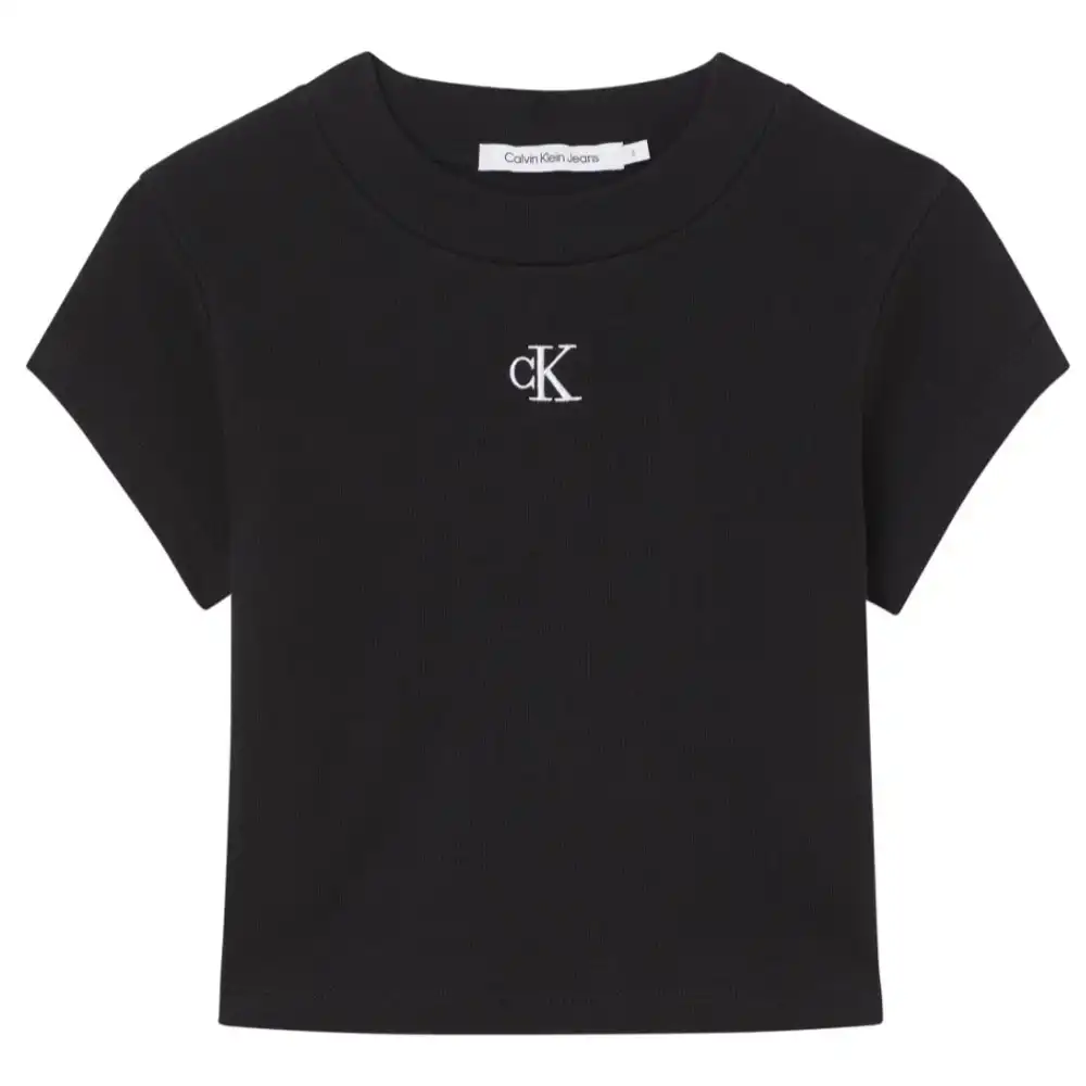 Tee shirt manche courte femme Calvin Klein Rib cropped slim Noir - ZESHOES