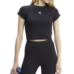 Tee shirt manche courte femme Calvin Klein Rib cropped slim Noir - ZESHOES