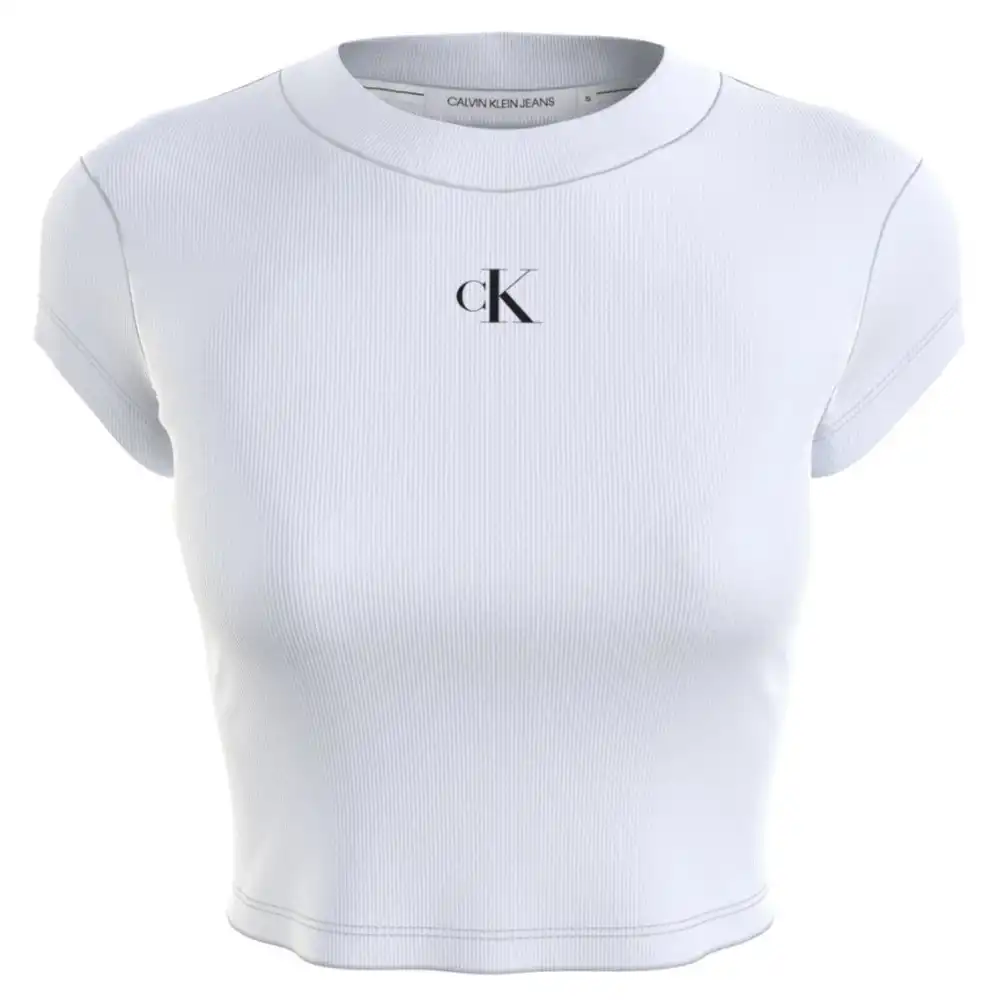 Tee shirt manche courte femme Calvin Klein Rib cropped Blanc - ZESHOES