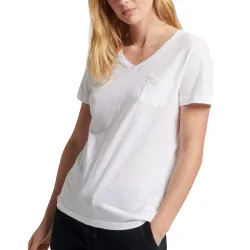 Tee shirt manche courte femme Superdry Col v et poche studio Blanc - ZESHOES Tee shirt manche courte femme Superdry Col v et poche studio Blanc - ZESHOES
