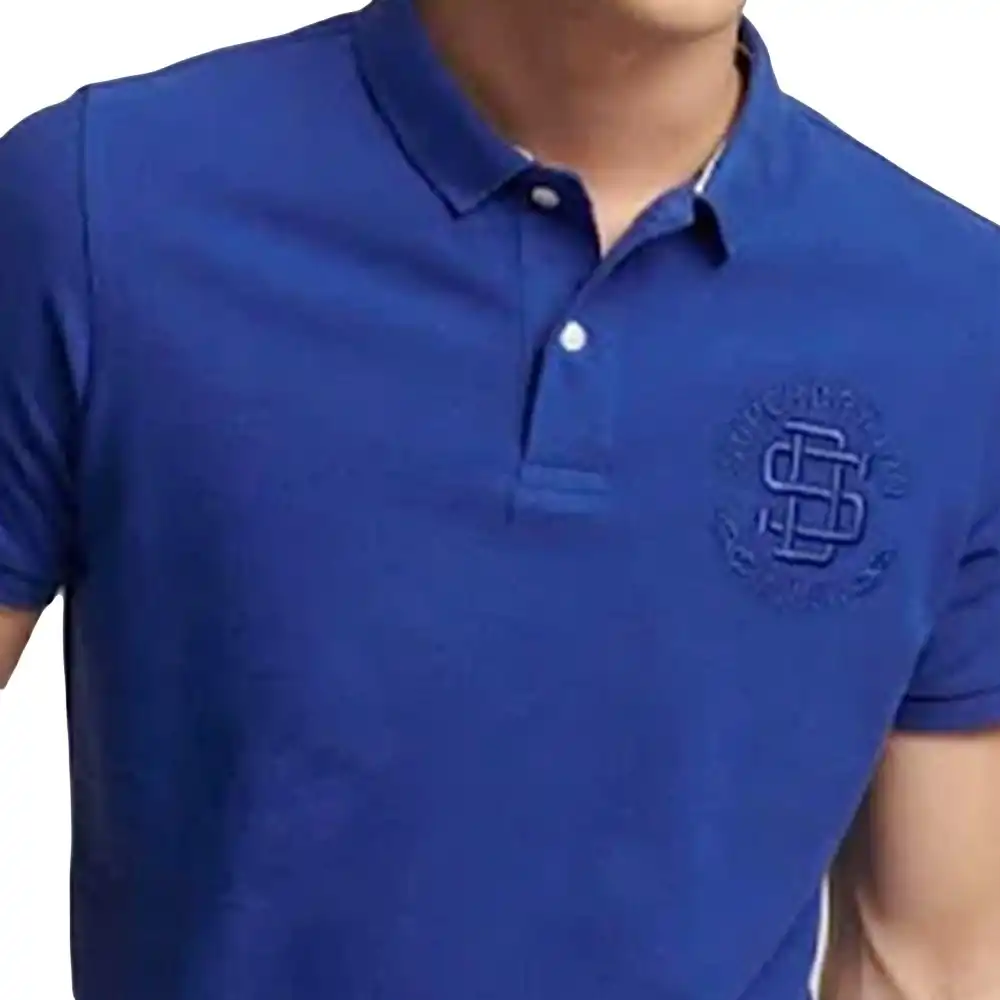Polo manche courte Superdry Maille piqué Bleu - ZESHOES