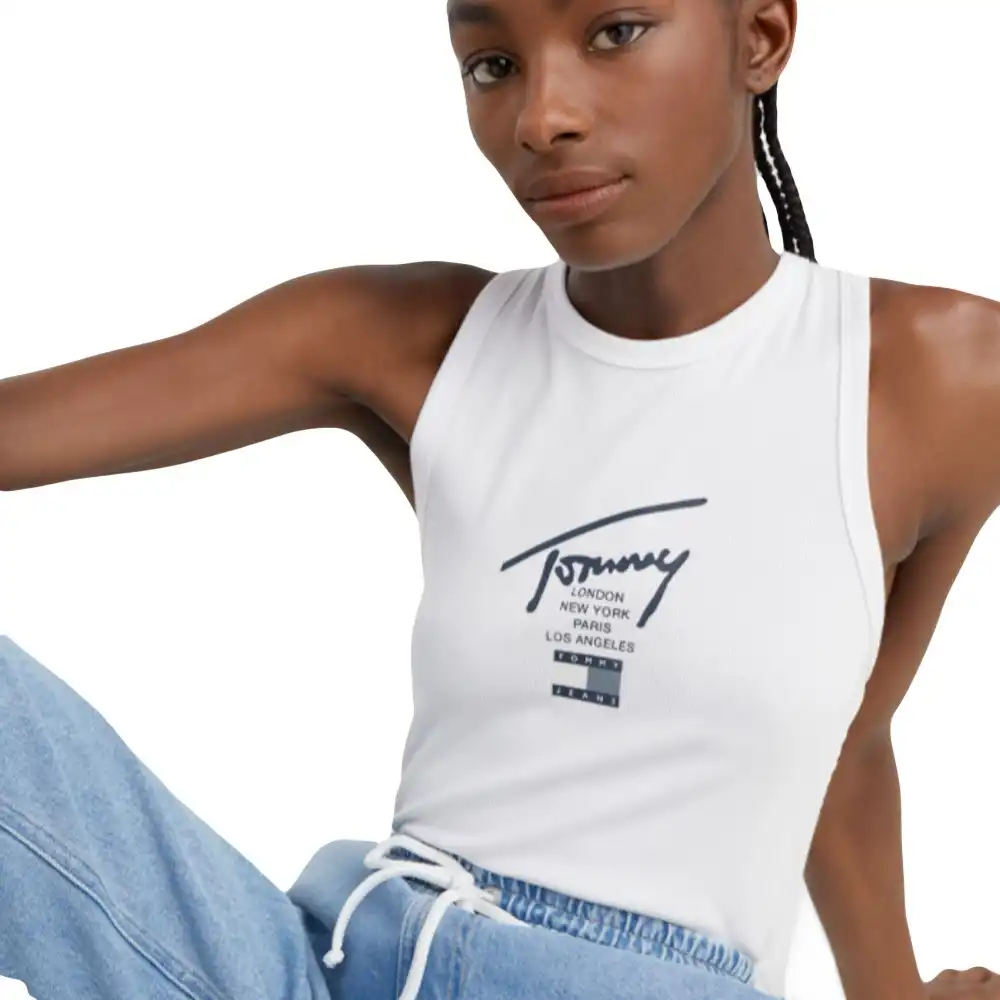 Debardeur femme Tommy Jeans Modern signature body tank Blanc - ZESHOES