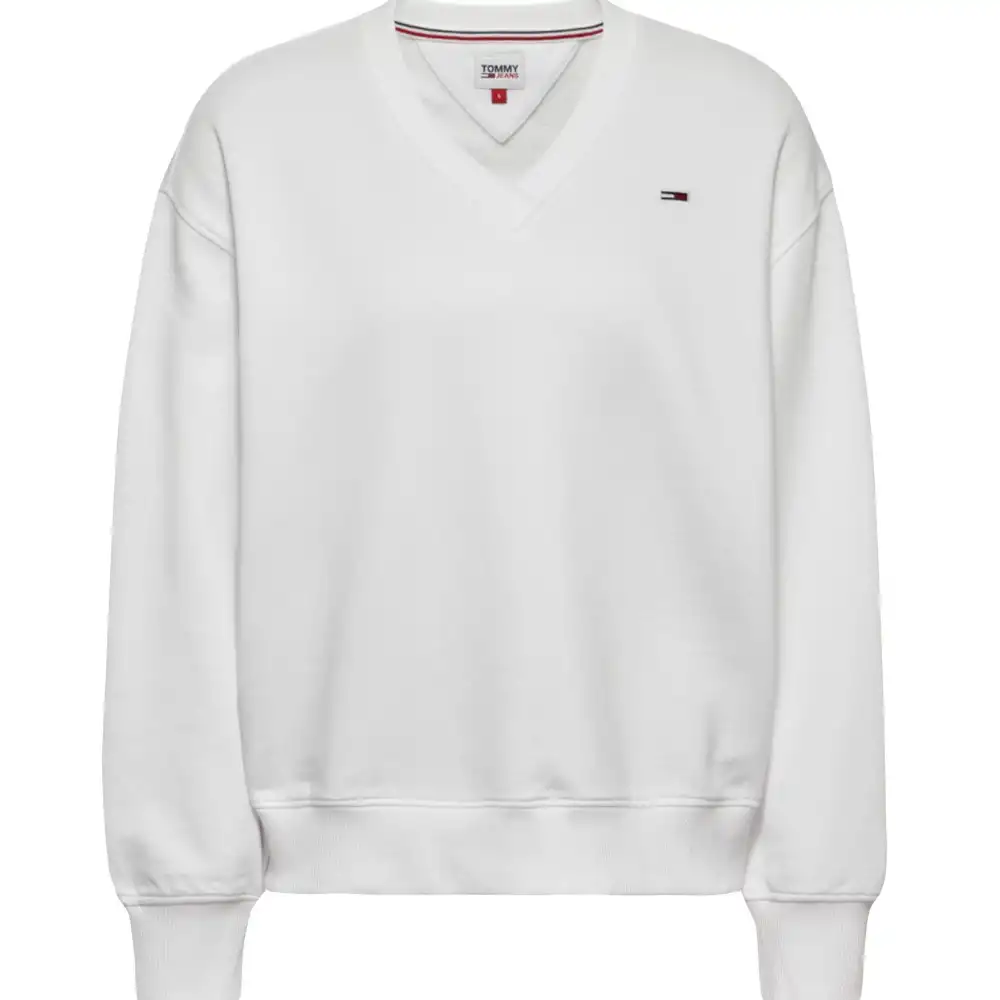 Sweat shirt femme Tommy Jeans Feminine v-neck Blanc - ZESHOES