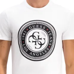 T shirt manche courte homme Guess Logo ring classic Blanc - ZESHOES