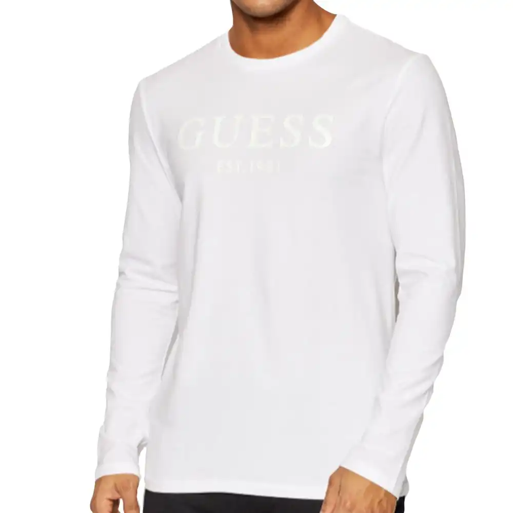 T shirt manche longue homme Guess Big logo original Blanc - ZESHOES