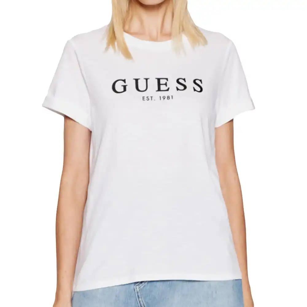 Tee shirt manche courte femme Guess Origine logo Blanc - ZESHOES