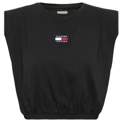Debardeur femme Tommy Jeans Crop elasticated badge tank Noir - ZESHOES