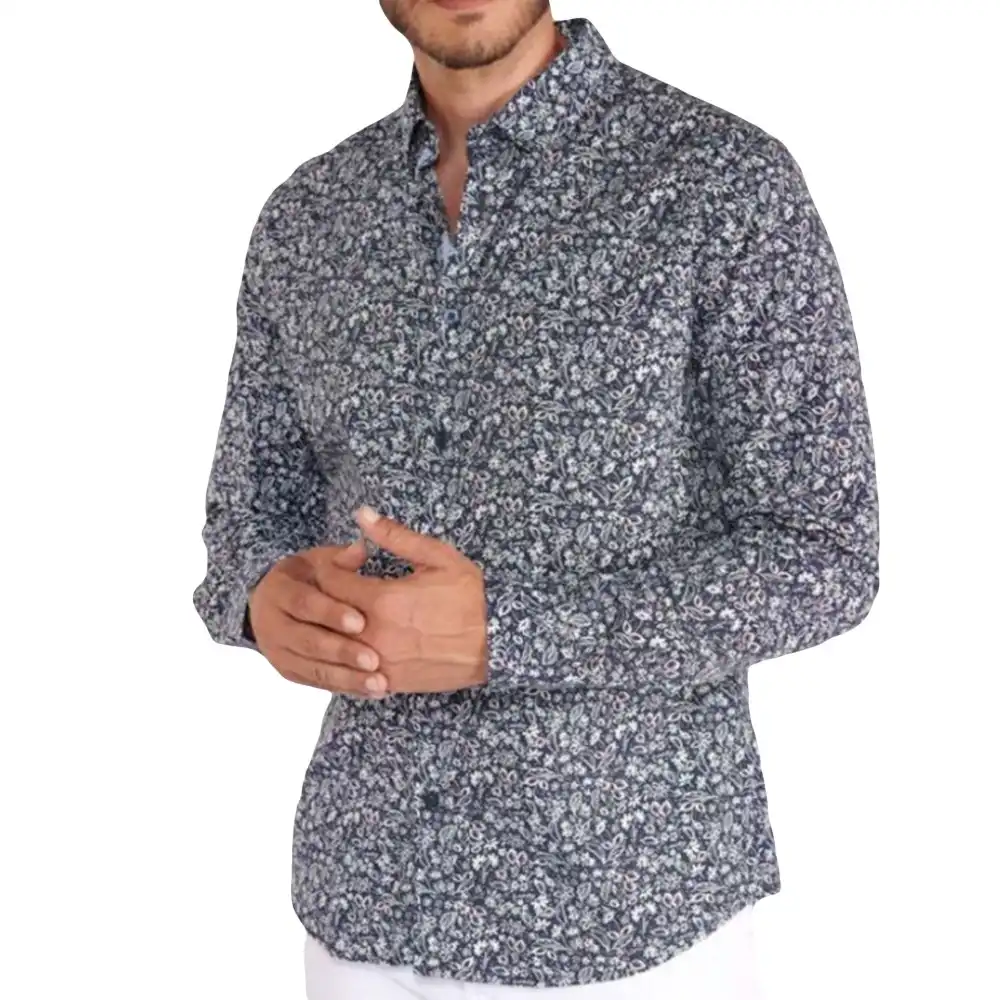 Chemise manches longues homme Le Temps Des Cerises Flowers style Bleu - ZESHOES