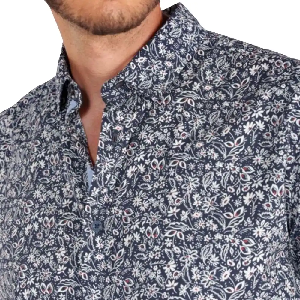 Chemise manches longues homme Le Temps Des Cerises Flowers style Bleu - ZESHOES