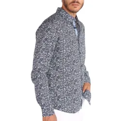 Chemise manches longues homme Le Temps Des Cerises Flowers style Bleu - ZESHOES