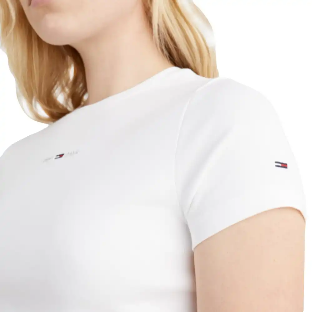 Tee shirt manche courte femme Tommy Jeans Baby Crop Tiny Linear Ss Blanc - ZE...