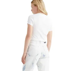Tee shirt manche courte femme Tommy Jeans Baby Crop Tiny Linear Ss Blanc - ZE...