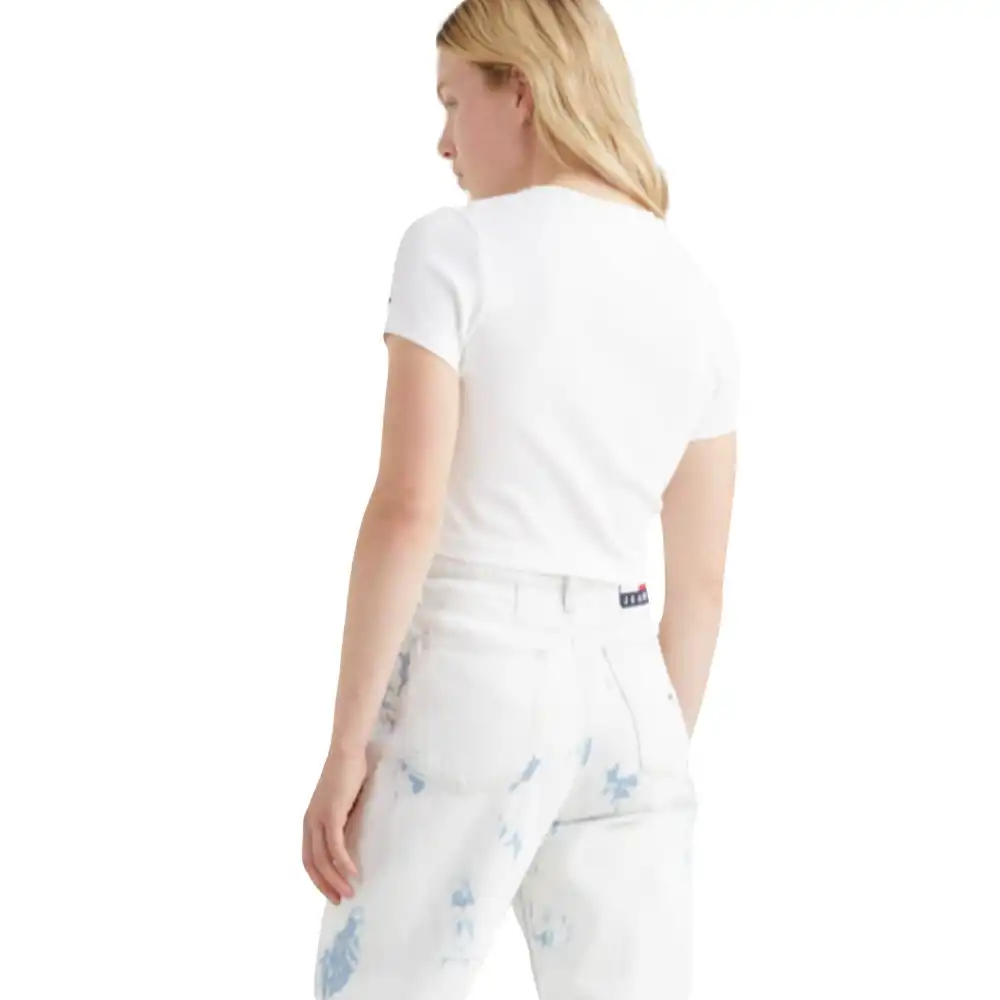 Tee shirt manche courte femme Tommy Jeans Baby Crop Tiny Linear Ss Blanc - ZE...