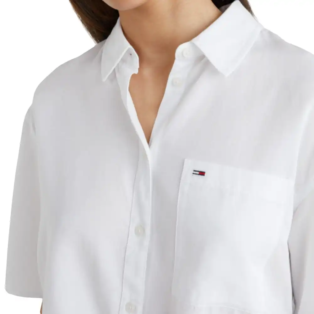 Chemise manche courte femme Tommy Jeans Front Tie Shirt Blanc - ZESHOES