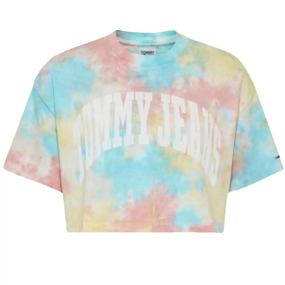Tee shirt manche courte femme Tommy Jeans Ovrszd Crop Tiedye College 1 Multic...
