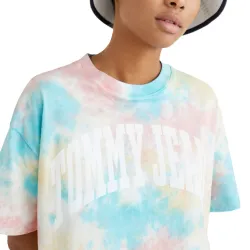 Tee shirt manche courte femme Tommy Jeans Ovrszd Crop Tiedye College 1 Multic...
