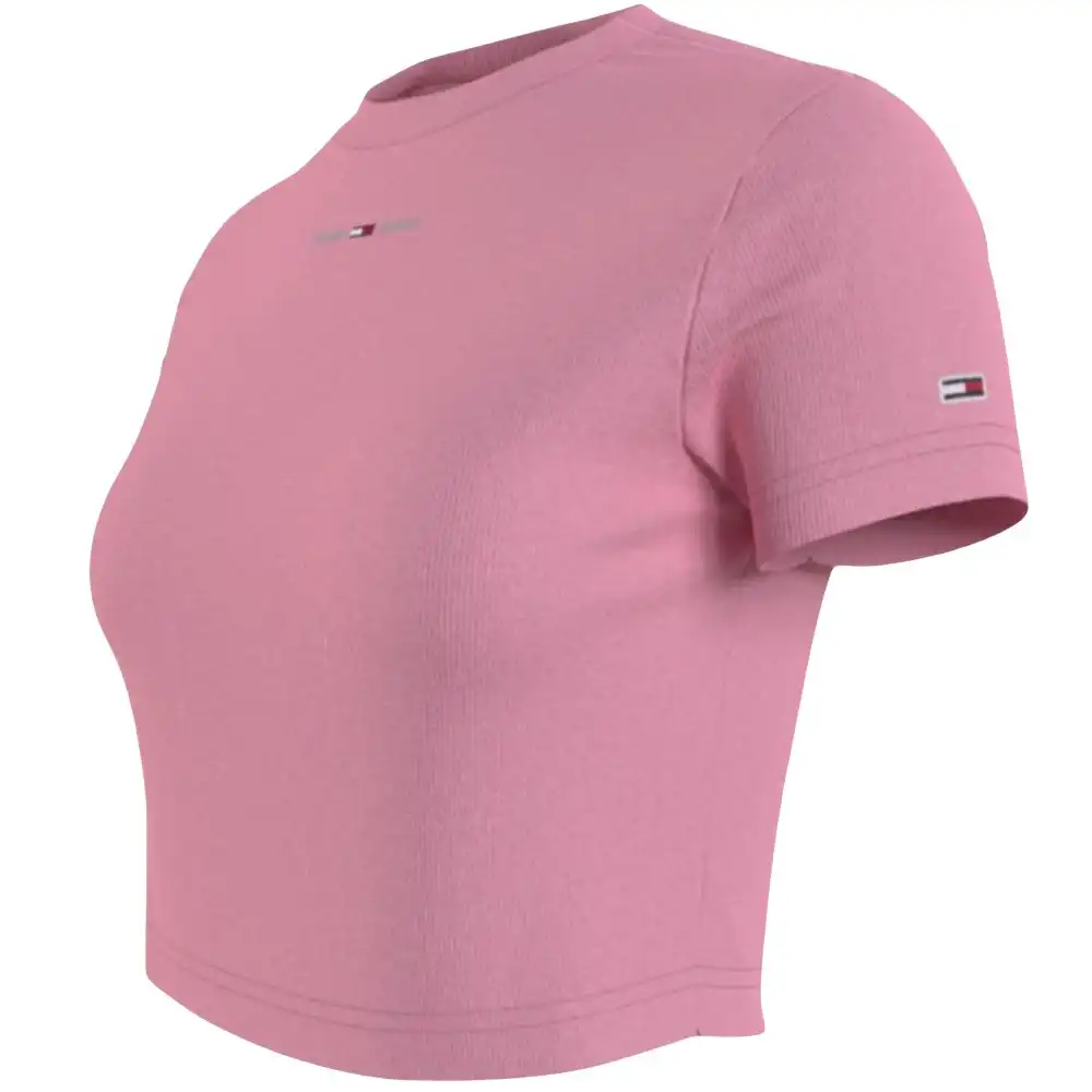Tee shirt manche courte femme Tommy Jeans Baby Crop Tiny Linear Ss Rose - ZES...
