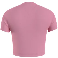 Tee shirt manche courte femme Tommy Jeans Baby Crop Tiny Linear Ss Rose - ZES...