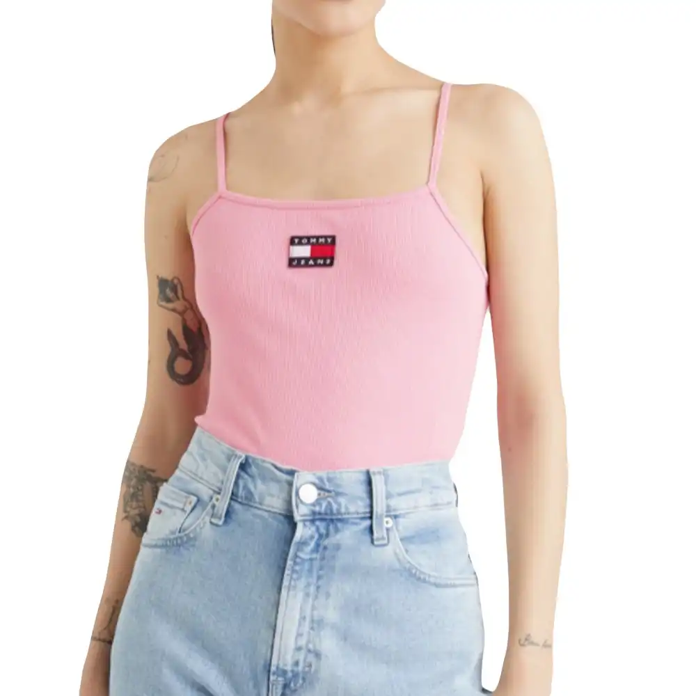 Debardeur femme Tommy Jeans Badge Strap Body Rose - ZESHOES