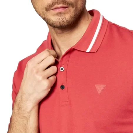 Polo manche courte Guess Rouge Classic logo triangle